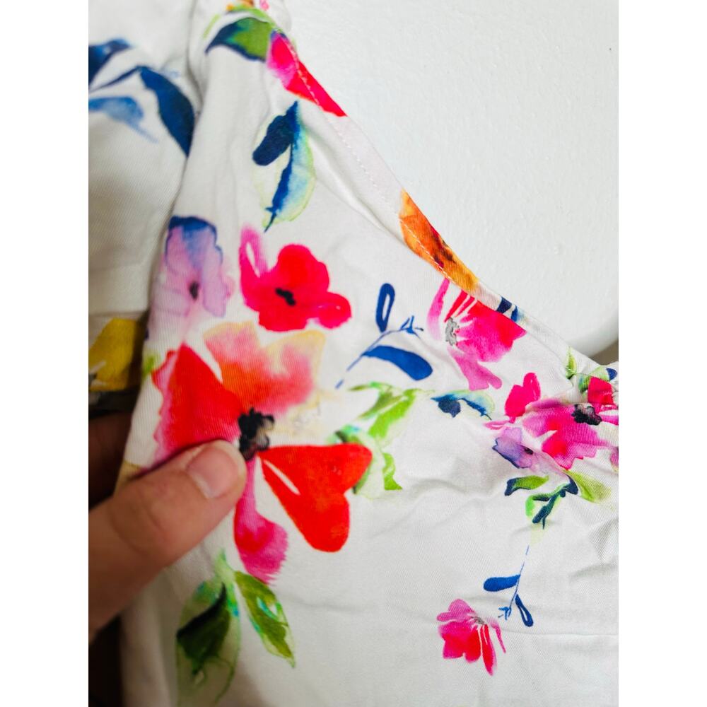 MARISSA WEBB x RTR White Floral Printed Short Sleeve Puff Sleeve Wrap Top Size M - Picture 9 of 11